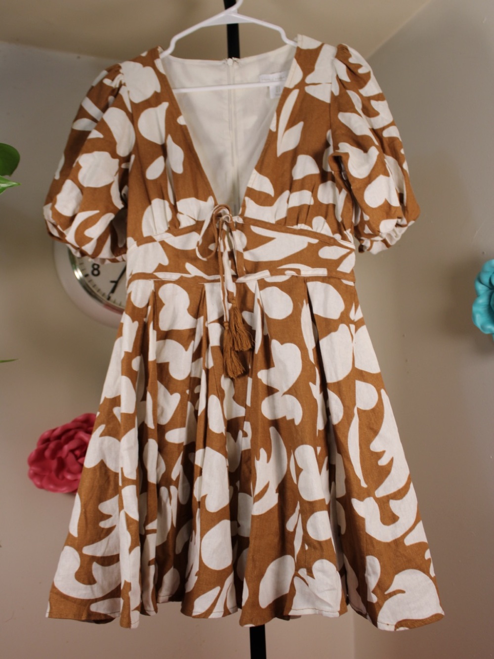 House of Harlow 1960 Brown & White Tie-Front Mini Dress